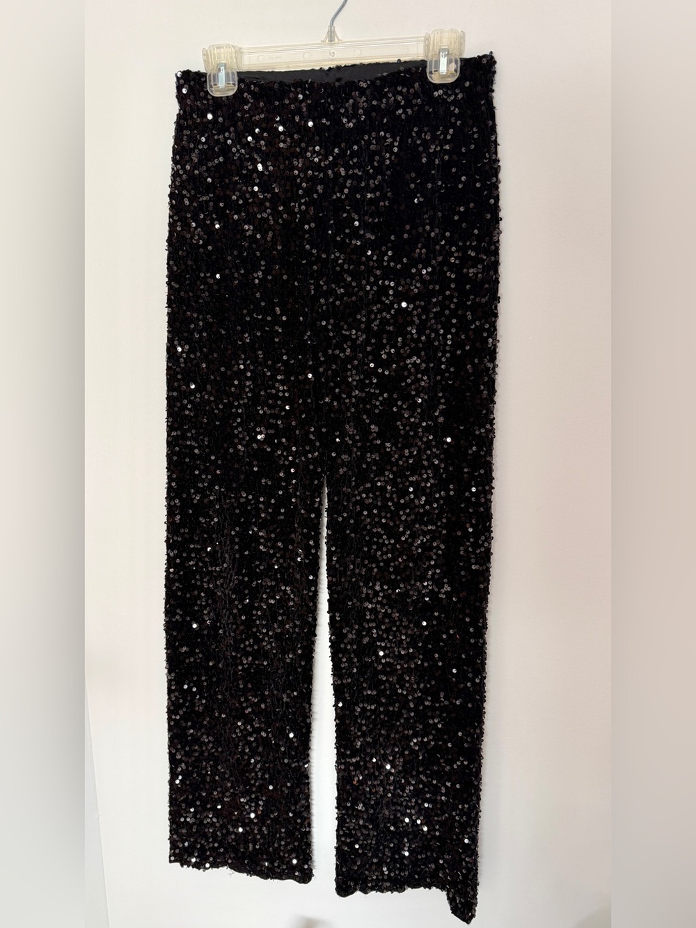 Black Sequin Glam Party Pants High Waisted Wide Leg Tag XL Fits Large